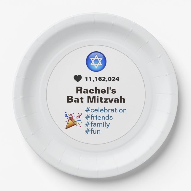 Social Media Emoji Bat Mitzvah oder Bar Mitzvah Pappteller (Vorderseite)