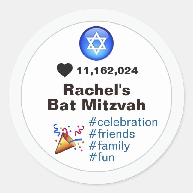 Social Media Emoji Bat Mitzvah oder Bar Mitzvah Runder Aufkleber (Vorderseite)