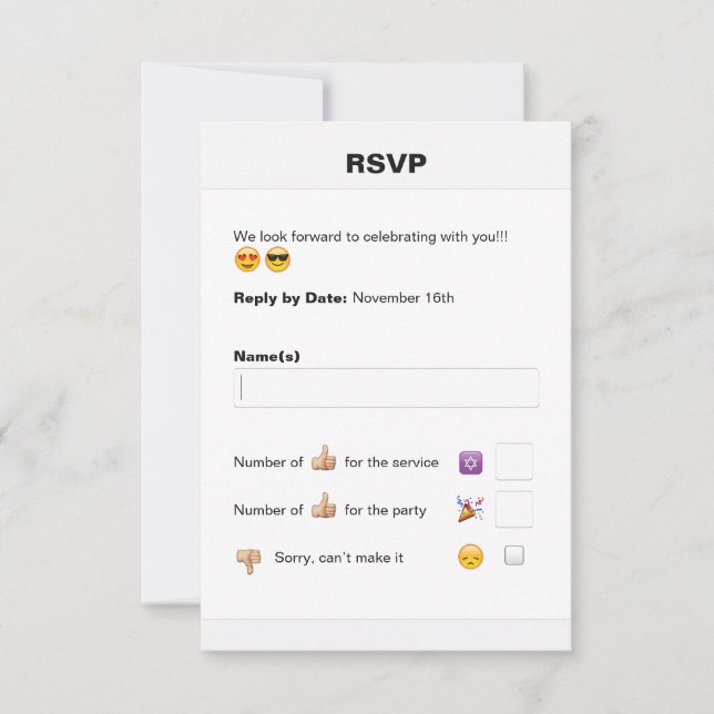 Social Media Emoji Bat Mitzvah oder Bar Mitzvah UA RSVP Karte (Vorderseite)