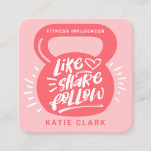 Social Media Fitness Influencer Kettlebell Pink Quadratische Visitenkarte