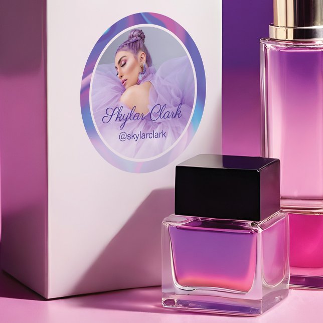 Social Media Foto Lila & Blue Hologram Runder Aufkleber (Social Media Photo Purple & Blue Hologram Classic Round Sticker)