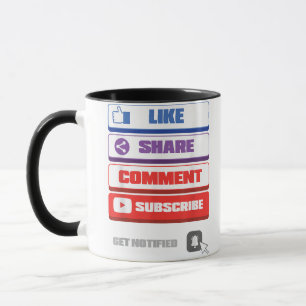Social Media like Share Kommentar abonnieren Vlogg Tasse