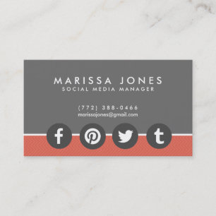 Social Media Manager Peach Gray Business Cards Visitenkarte