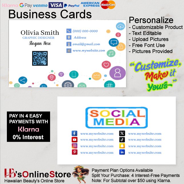 Social Media Networking QR Code Business Cards 14 Visitenkarte (Social Media Network QR Code White 100 Pack Business Card 14.)