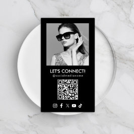 Social Media QR Code Add Photo Black Vertical Visitenkarte