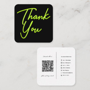 Social Media QR Code Geschäft Neon Grün Danke Quadratische Visitenkarte