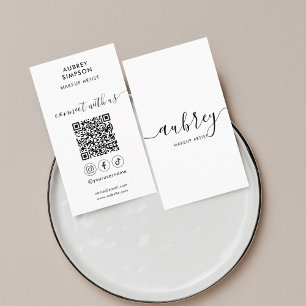 Social Media QR Code Girly Calligraphy White Visitenkarte