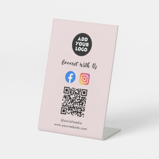 Social Media QR Code | Instagram Facebook Tischdis Sockelschild (Vorderseite)