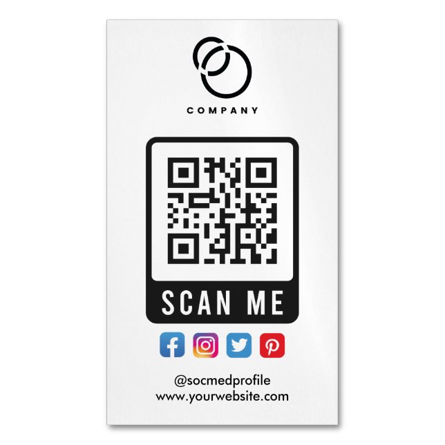Social Media Scan ME QR Code Logo Modern Einfach Magnetische Visitenkarte (Vorderseite Vertikal)