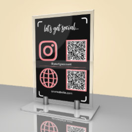 Social Media-Sign mit QR-Code Tischnummer