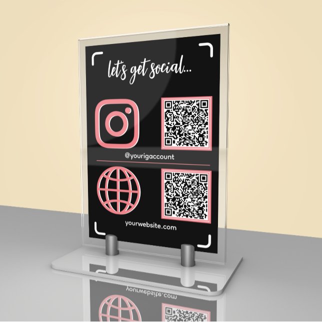Social Media-Sign mit QR-Code Tischnummer (Von Creator hochgeladen)