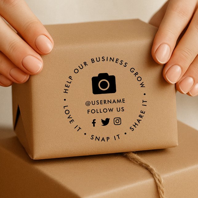 Social Medial Rubber Stamp | Follow Us Business Gummistempel (Love it, Snap it, Share it - gain social followers with this stamp template)
