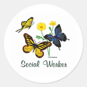 Social Worker Butterflies Runder Aufkleber
