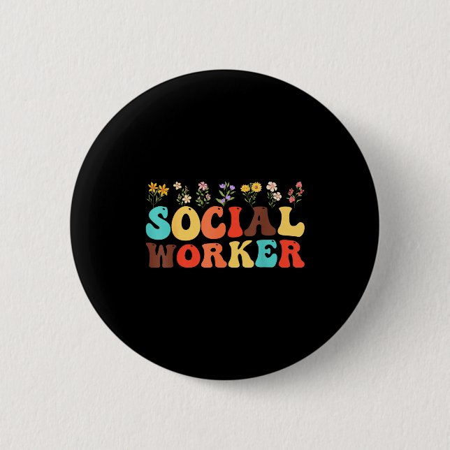 Social worker flower women men kids social work button (Vorderseite)