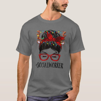 Social Worker Life Christmas Frau Messy Bun Buffa T-Shirt