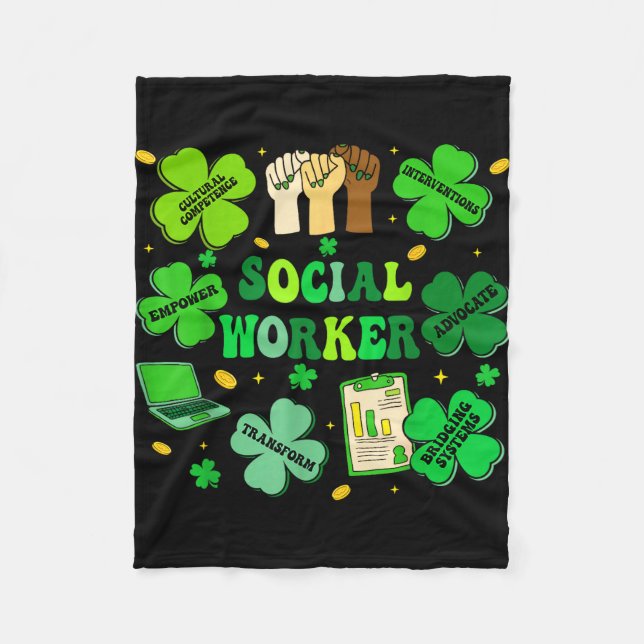 Social worker shamrock st patricks day social work fleecedecke (Vorderseite)