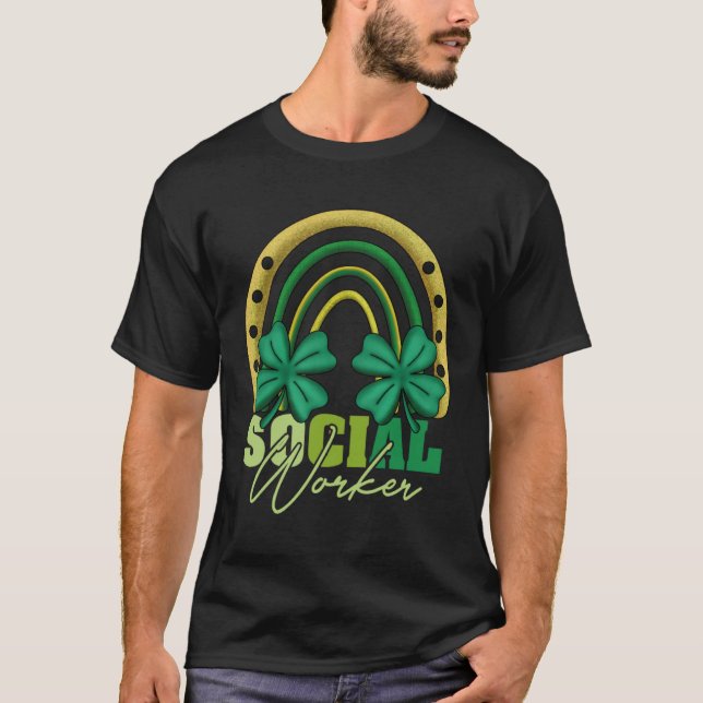 Social Worker St Patricks Day Rainbow Irish Shamro T-Shirt (Vorderseite)