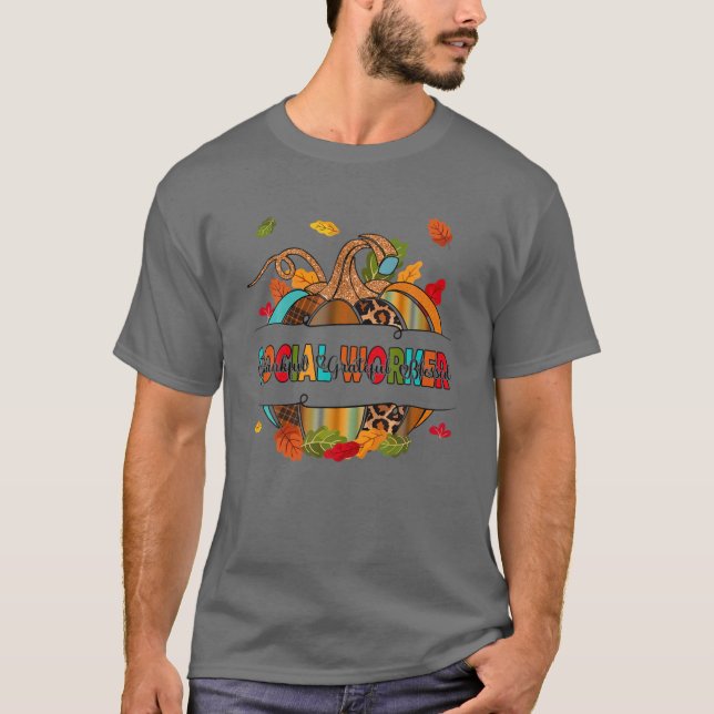 Social Worker Thankful Grateful Blessed Pumpkin Lo T-Shirt (Vorderseite)