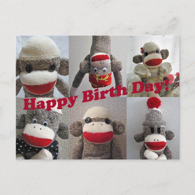 Sock Affen Happy Birthday Card Postkarte (Vorderseite)
