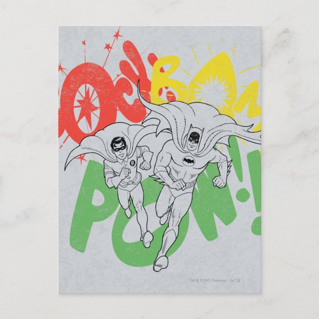 SOCK BAM POW Batman und Robin Postkarte (Vorderseite)