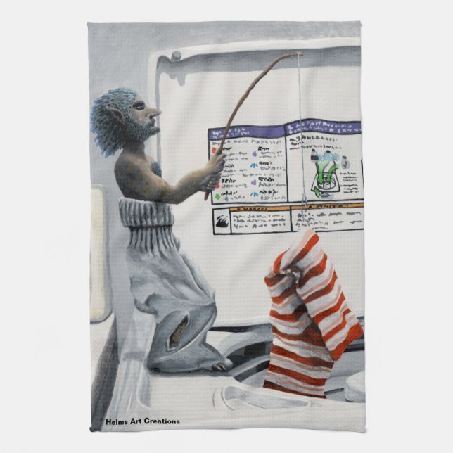 Sock Criminal Fishing Crime Fantasy Kittuch Geschirrtuch (Vertikal)