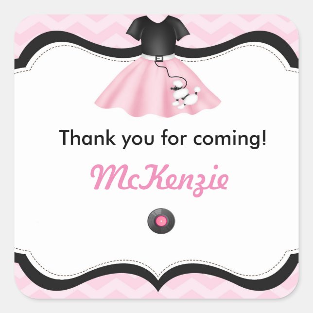 Sock Hop Poodle Skirt Geburtstags-Liebesmarken Quadratischer Aufkleber (Vorderseite)