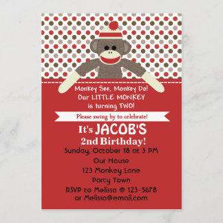 Sock Monkey 2. Geburtstag Party einladen Einladung