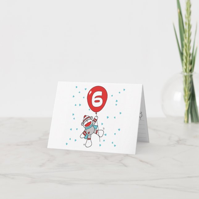 Sock Monkey 6. Geburtstag Einladungen (Vorderseite)