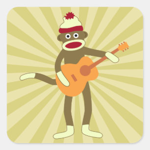 Sock Monkey Acoustic Guitar Quadratischer Aufkleber