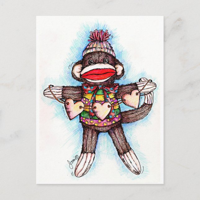 Sock Monkey - Affen Postkarte (Vorderseite)