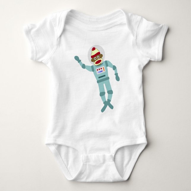 Sock Monkey Astronaut Baby Strampler (Vorderseite)