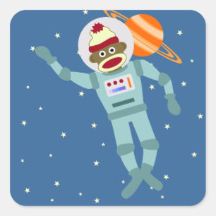 Sock Monkey Astronaut Quadratischer Aufkleber