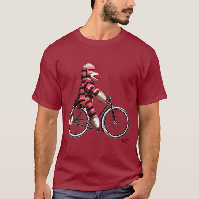 Sock Monkey auf dem Fahrrad T-Shirt (Vorderseite)