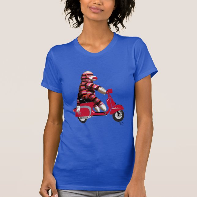 Sock Monkey auf Moped T-Shirt (Vorderseite)