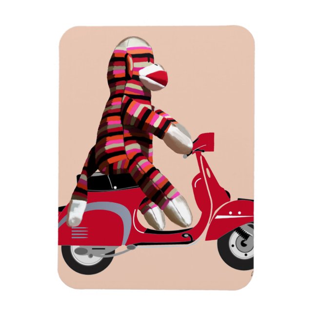 Sock Monkey auf Red Moped Magnet (Vertikal)