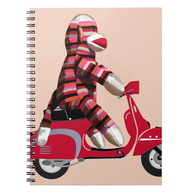 Sock Monkey auf Red Moped Notizblock (Vorderseite)