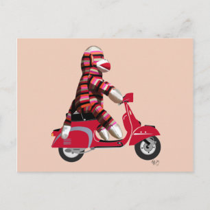Sock Monkey auf Red Moped Postkarte