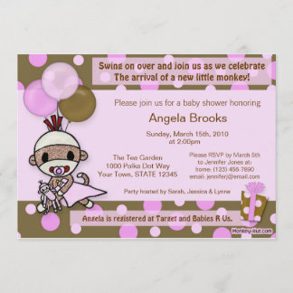 Sock Monkey Baby Dusche Einladung Adorable PINK
