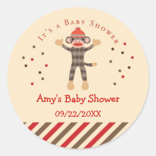 Sock Monkey Baby Showaufkleber Runder Aufkleber