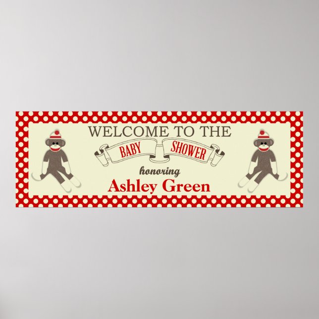 Sock Monkey Baby Showbanner personalisieren Poster (Vorne)