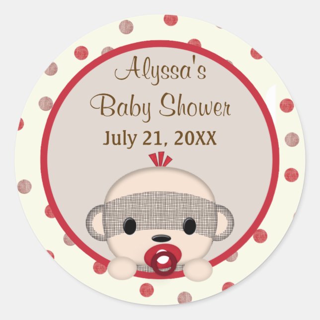 SOCK MONKEY Baby Shower Crib Round BOY #3 Runder Aufkleber (Vorderseite)