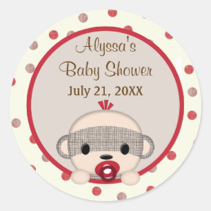 SOCK MONKEY Baby Shower Crib Round BOY #3 Runder Aufkleber