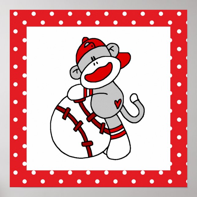 Sock Monkey Baseball T - Shirt und Geschenke Poster (Vorne)