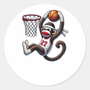 Sock Monkey Basketball Hoop Runder Aufkleber