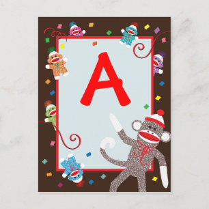 Sock Monkey Birthday Party Banner "A" Postkarte