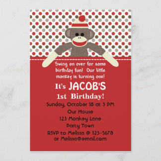 Sock Monkey Birthday Party Einladung - anpassen