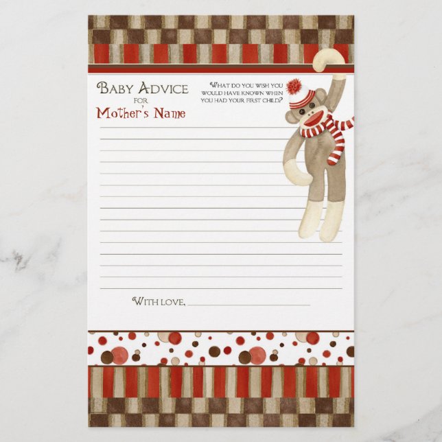 Sock Monkey, Boy Baby Shower Ratschläge (Vorderseite)