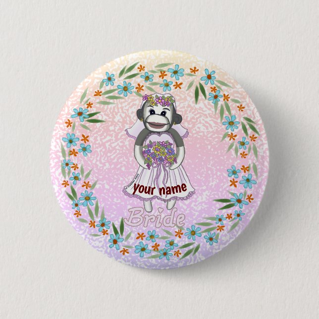 Sock Monkey Bride Button (Vorderseite)