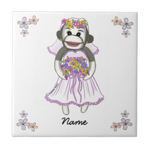Sock Monkey Bride Hochzeit Tile Fliese