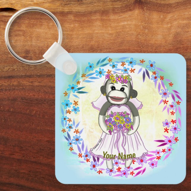 Sock Monkey Bride Hochzeitsstiftung Schlüsselanhän Schlüsselanhänger (Vorderseite)